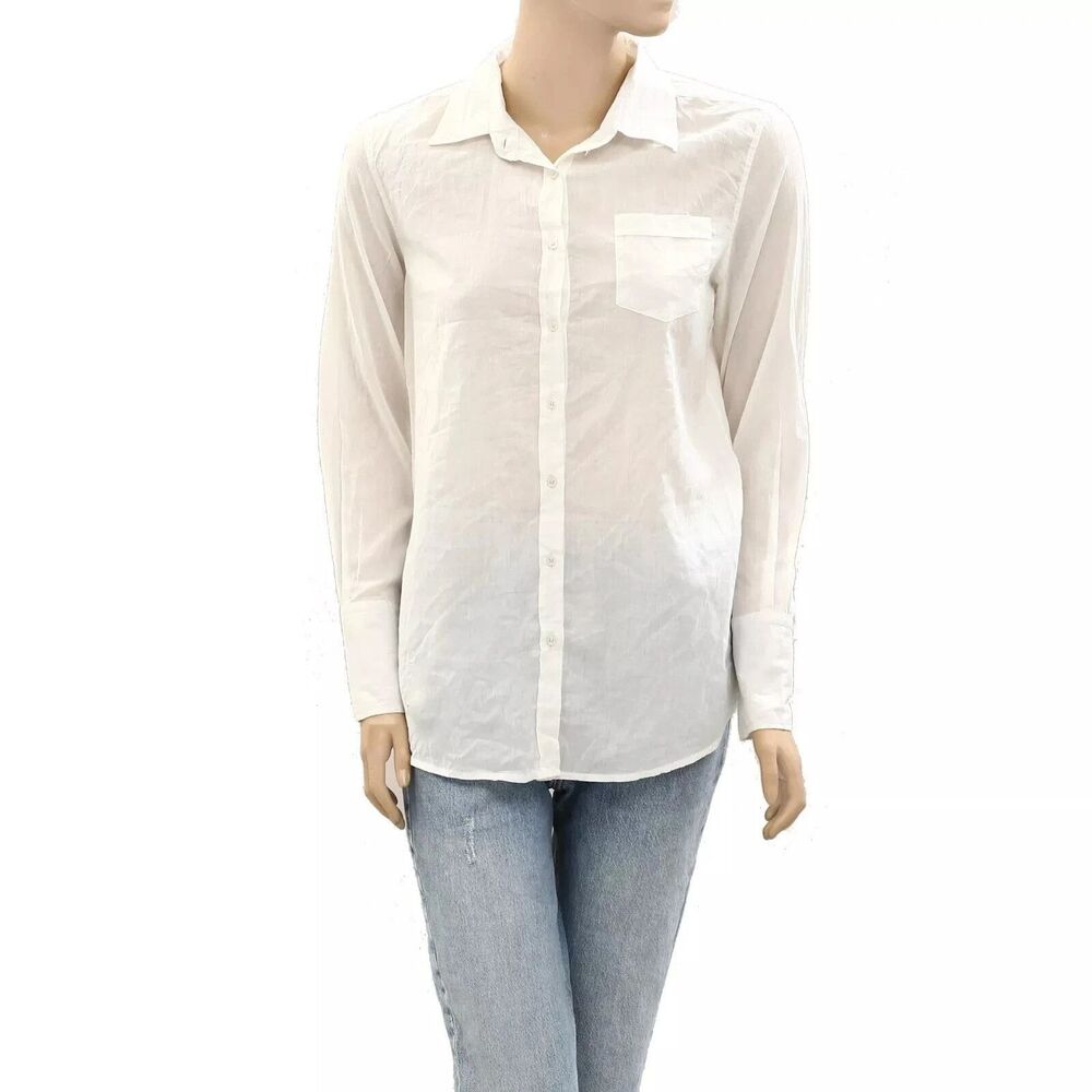 Nili Lotan NL Buttondown Formal Shirt Top Long Sleeve Cotton White L 288524